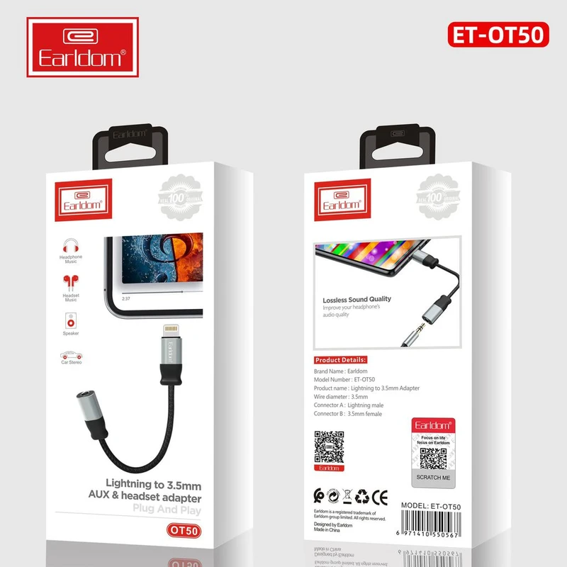 مبدل لایتنینگ به جک 3.5 میلی متری ارلدام مدل ET-OT50